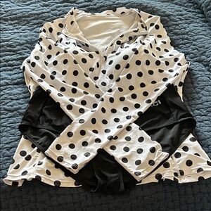 White Polka Dot Long Sleeve Swim Top